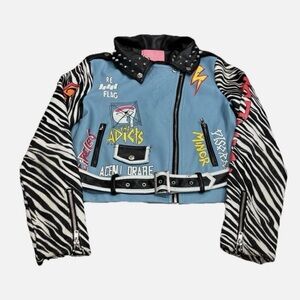 Azalea Wang graphic moto jacket with faux fur like arms. Size s